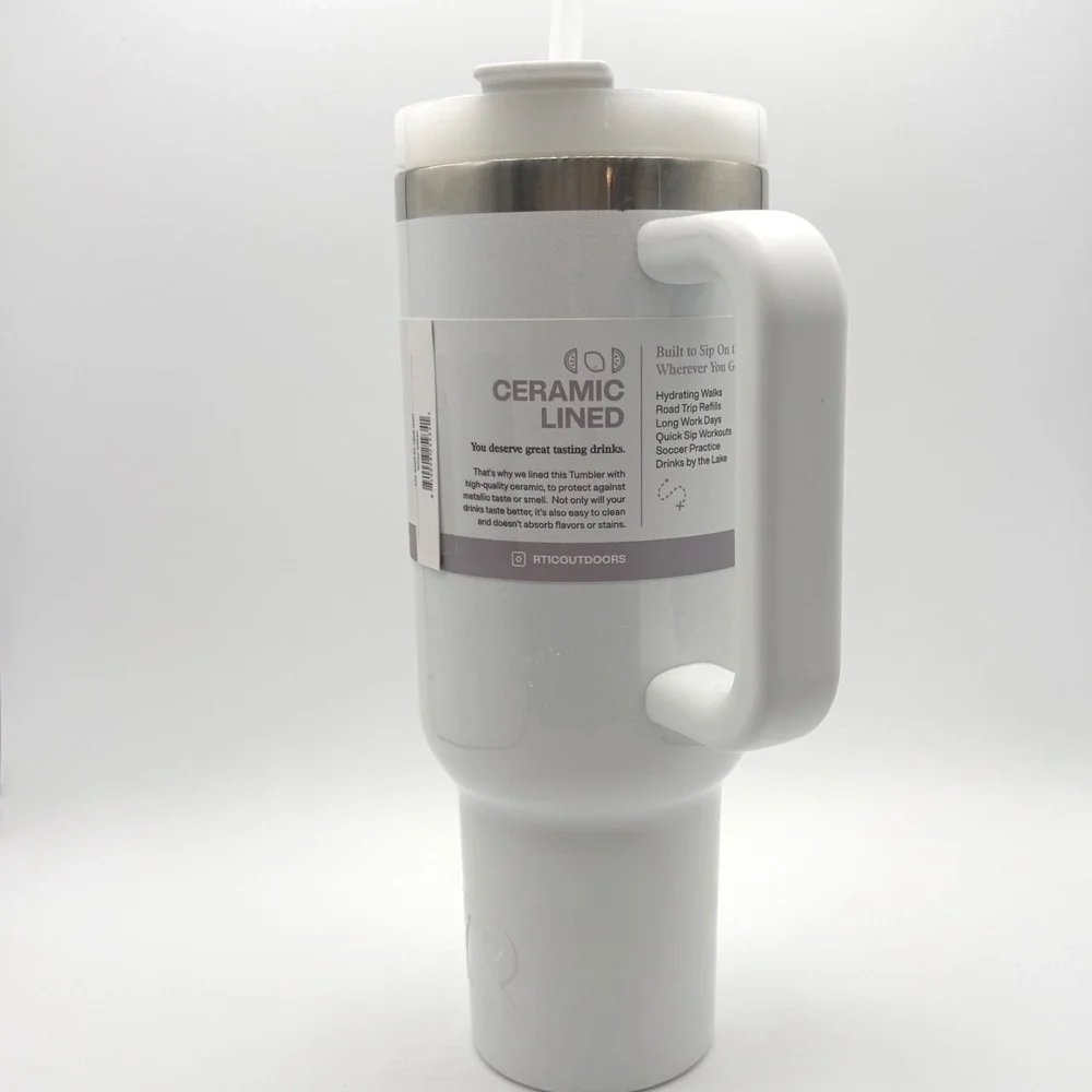 RTIC 40oz Road Trip Tumbler White Ceramic Lined Insulated Travel Mug with Handle